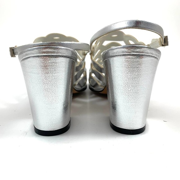 1960's mod silver caged peep toe heeled LIFE STRIDE sandals - Picture 13 of 16